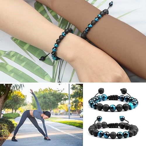 Miniatura 7 de Pulsera de piedra de ojo de tigre para hombres y mujeres, pulsera ajustable de piedra de ojo de tigre natural de 0.315 pulgadas para aromaterapia,