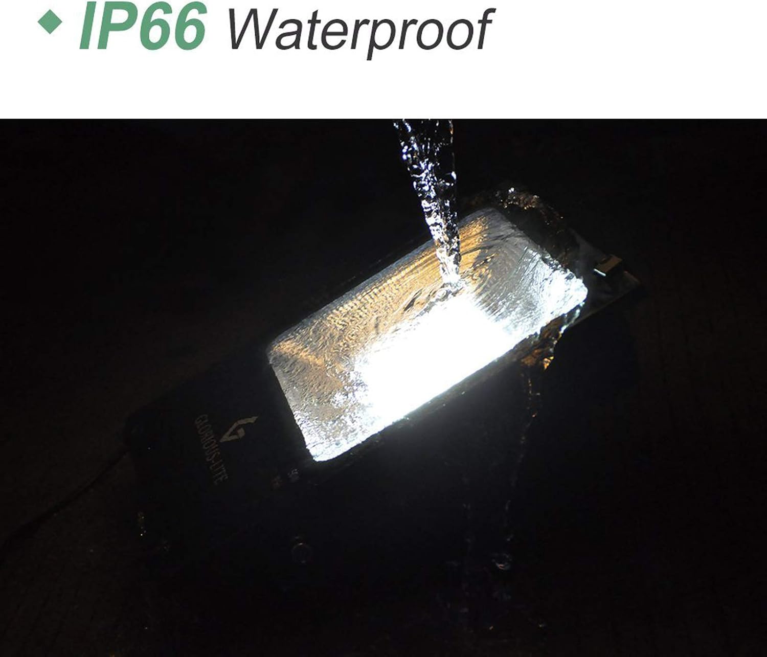 GLORIOUS-LITE 50W LED Flood Light Outdoor, 4000 LM LED Work Light, Equiv 250W Halogen, IP66 Waterproof, 59inch Wire with Plug, 6500K White Light, for Garage, Garden, Lawn and Yard
