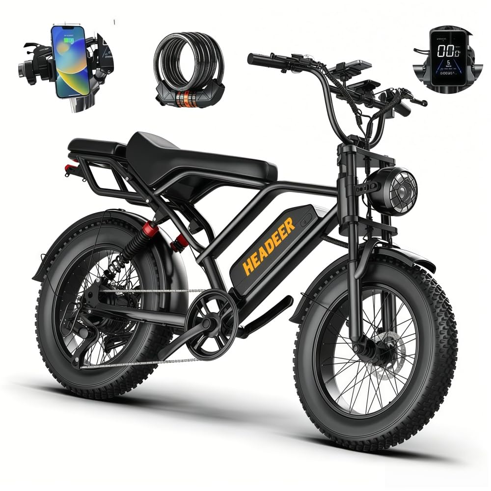 BK20 Bicicleta eléctrica para Adultos, 48V 20Ah, batería extraíble, Larga autonomía 60-100 km, Bicicleta eléctrica 20 Pulgadas, Todoterreno, suspensión Doble, 7 Marchas, Freno de Disco Doble