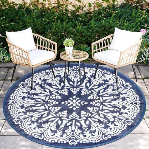 Homcomoda Round Outdoor Patio Rugs 6Ft Waterproof Indoor Outdoor Area Rugs Clearance Reversible Straw Rugs Circle Area Rugs for Porch Garden Deck Backyard Balcony