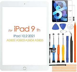 for iPad 9 2021 Screen Replacement, Touch Screen for iPad 9th Gen 10.2 inch A2602 A2603 A2604 A2605 Digiziter Touchscreen Glass Panel with Home Button & Repair Tools (Not LCD)
