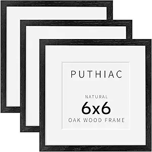 6x6 Oak Wood Picture Frame - Minimalist 6x6 Picture Frame, 6"x6" Frame Wood, Natural Solid Wooden Picture Frames for Wall Art Photo and Prints(3 Pack, Black)