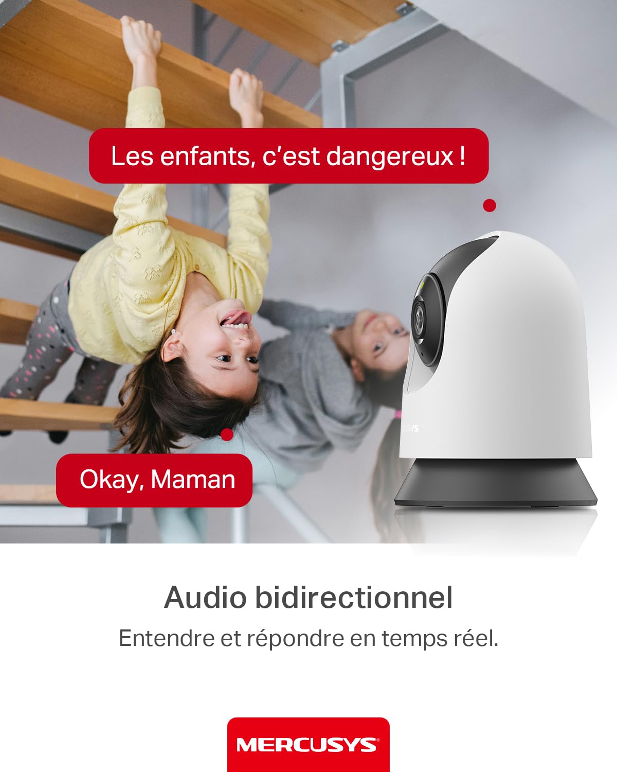 MERCUSYS Caméra Surveillance WiFi intérieure 360° 2K, Vision Nocturne, Notifications en Temps réel, Détection de Personne, Suivi de Mouvement, Télécommande, Compatible avec Alexa, MC210