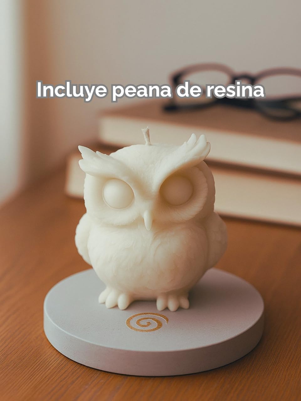 Vela decorativa búho de parafina con peana de resina | Hecha a mano | Aroma suave a miel y hierbabuena | Regalo original y decoración especial – KrisAromas