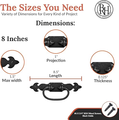 Miniatura 2 de Borderland Rustic Hardware Tirador o manija decorativa de hierro forjado a mano de 8 pulgadas  Serie Hacienda acabado negro  para puertas correderas