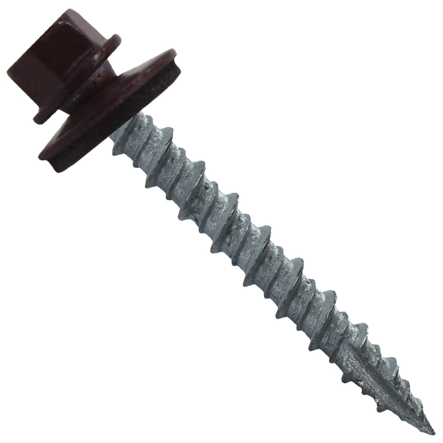 Metal ROOFING SCREWS: (250) 10 x 1-1/2" Burgundy Hex Head Sheet Metal Roof Screw. Self starting metal to wood siding screws. EPDM washer. Colored head