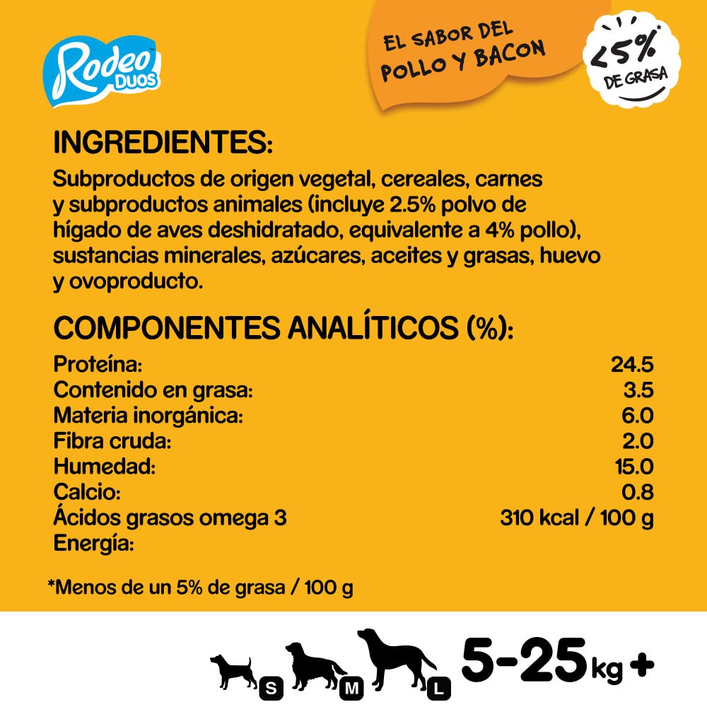 Pedigree Rodeo Duos Snack en lanières pour chiens saveur poulet et bacon (lot de 10 x 123 g)
