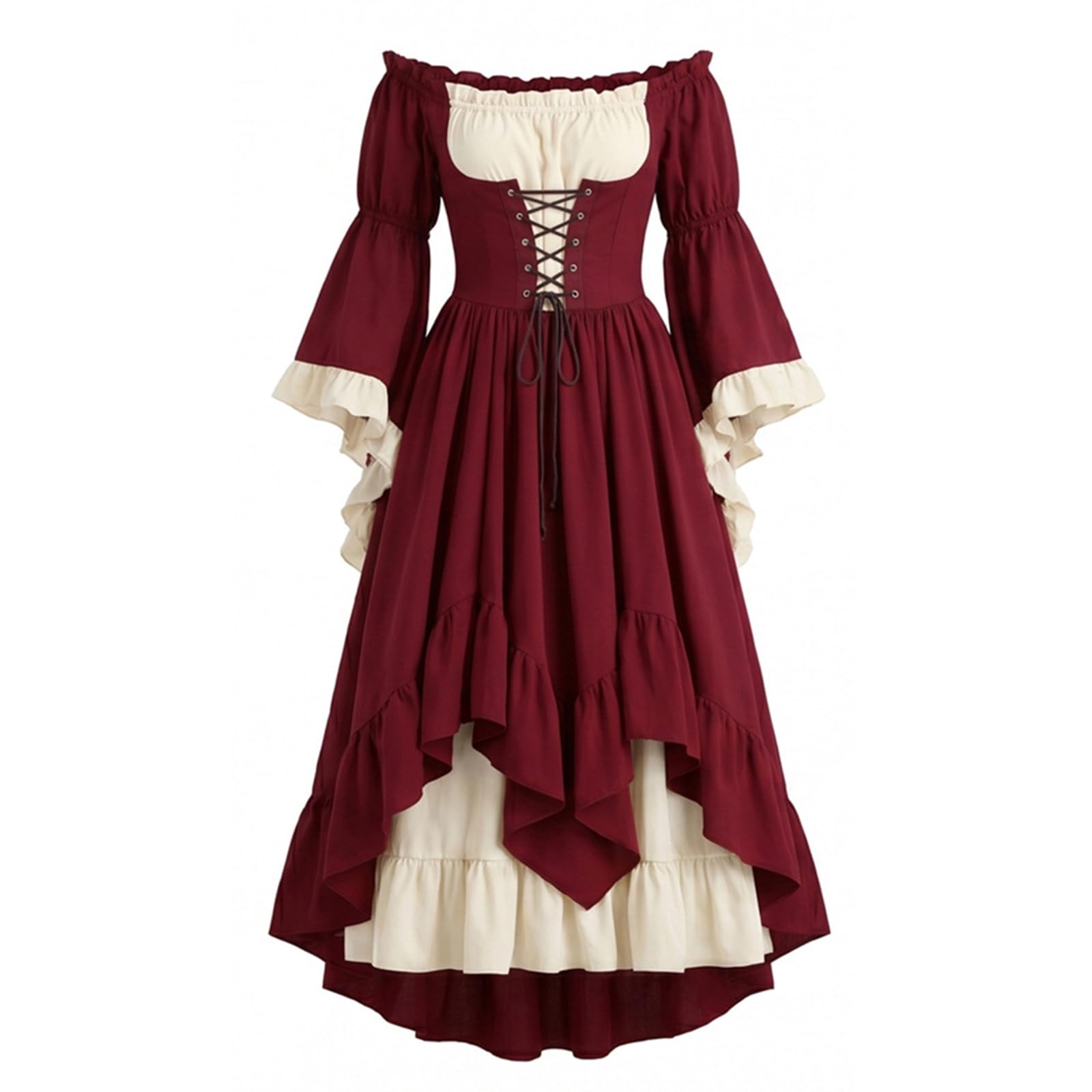 Saymany Mittelalter Kleidung Damen Renaissance Vintage Puffärmeln