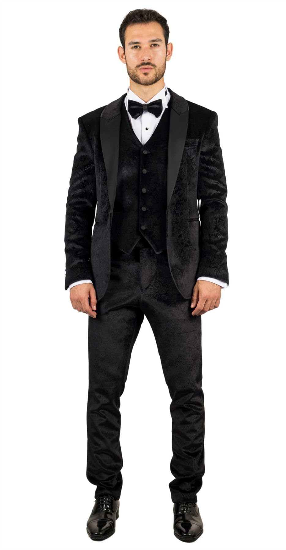 Truclothing Men's Black Ak-26 - 3 Piece Velvet Wedding Tuxedo Suit - 38" Jacket 32" Trousers