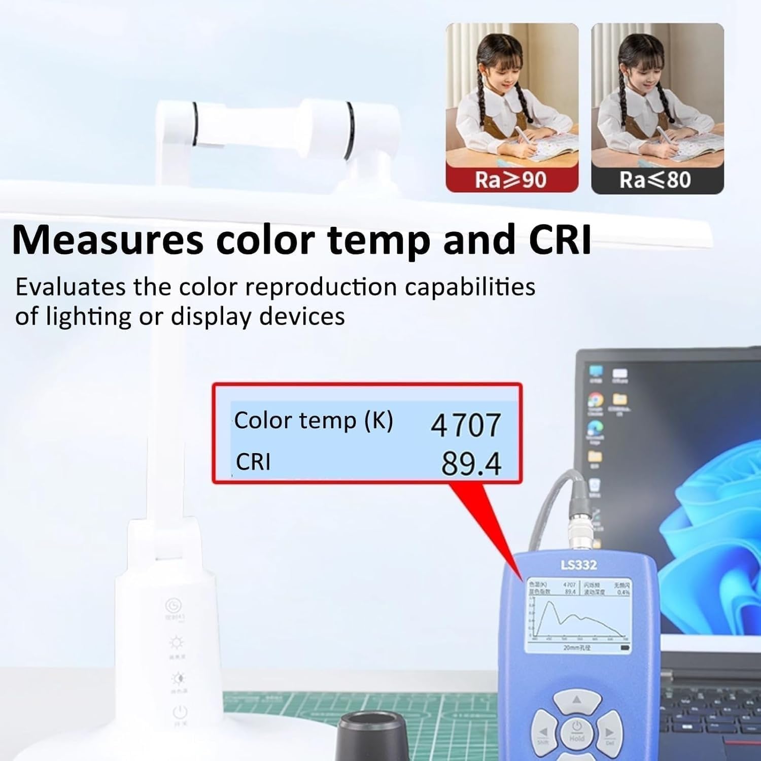 Medidor de luminancia profesional con rango de 1.000.000 cd/m², sondas intercambiables de 10 mm/20 mm, curva espectral, comprobador de brillo de detección de parpadeo para pantallas