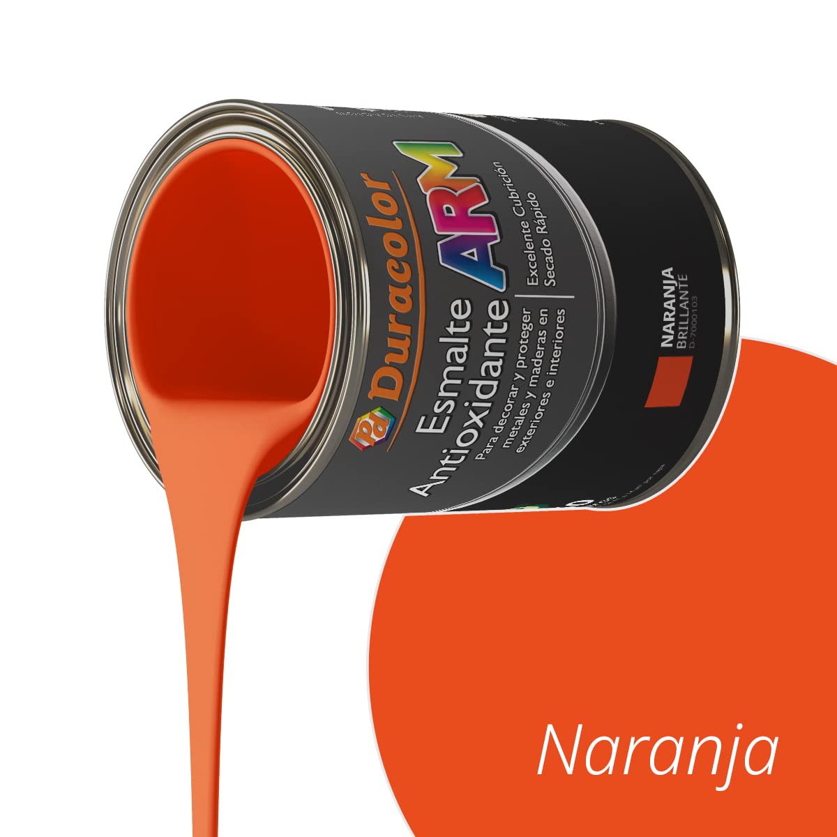 Esmalte Antioxidante ARM - Color Naranja - 4 Litros - Superficie Exterior e Interior - Acabado Brillante y de Rápido Secado - Excelente Dureza y Resistencia - Duracolor