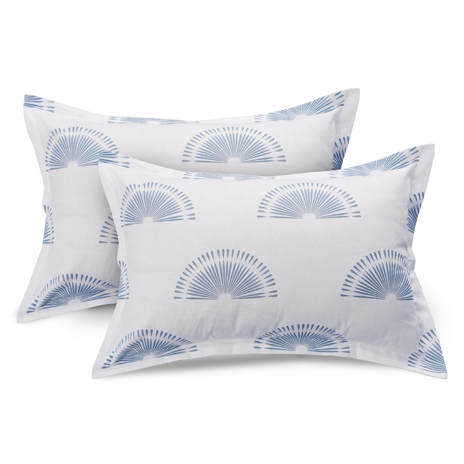Huesland by Ahmedabad Cotton 144 TC Cotton King Size Pillow Covers Set of 2 - White & Powder Blue-image-45