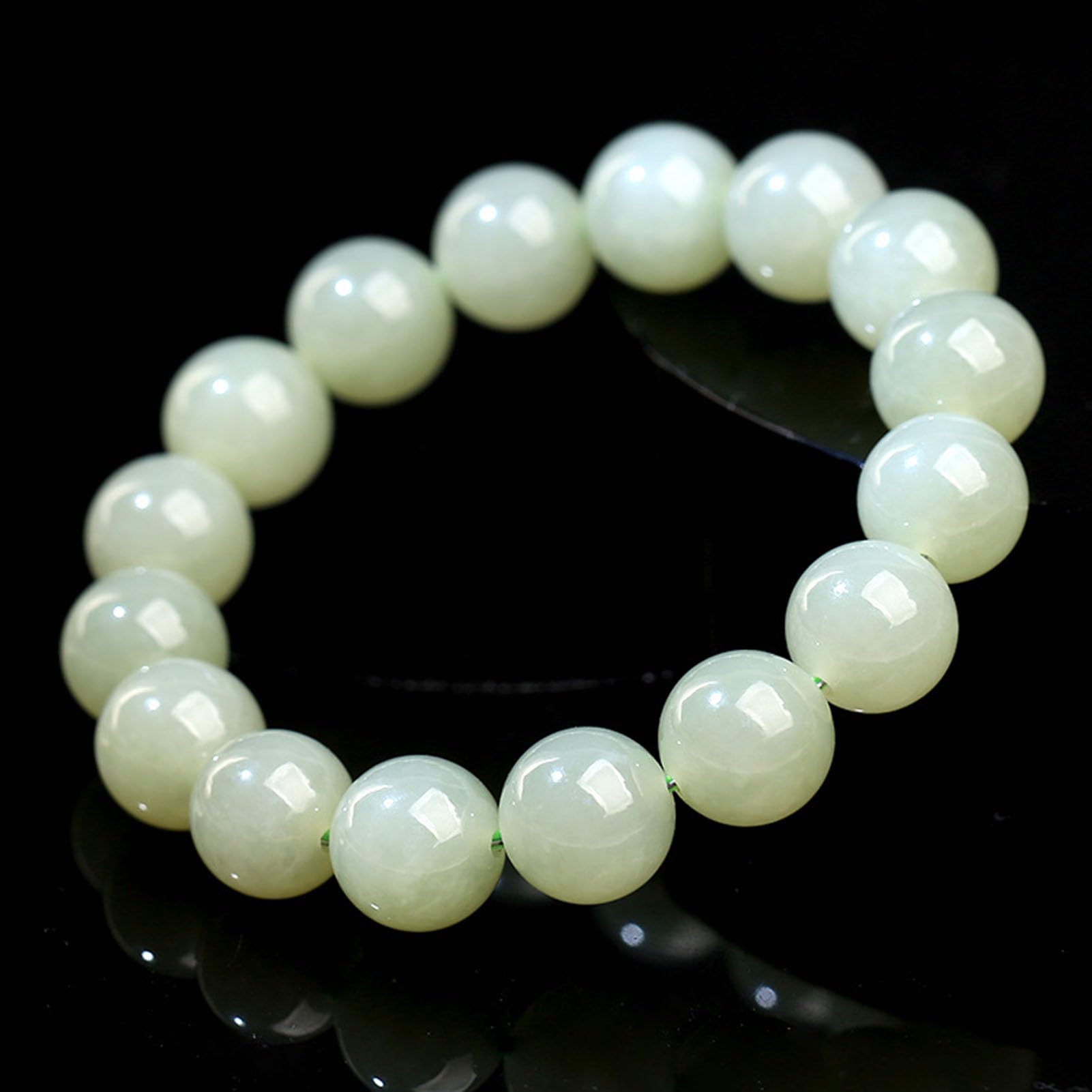 Pulsera de Jade curativo Hetiano para Mujer, Riqueza y Prosperidad, Fengshui Hecho a Mano para Hombres, Pulseras elásticas con Piedras Preciosas Naturales, Cuentas Piedra Redondas,8MM