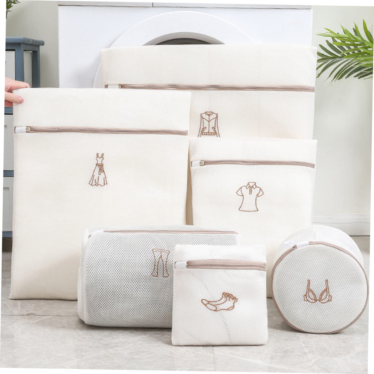COLLBATH Wäschebeutel 6 Stück Polyester Beige Schützt Kleidung vor Ziehen und Reißverschlüssen für Waschmaschine und Reise
