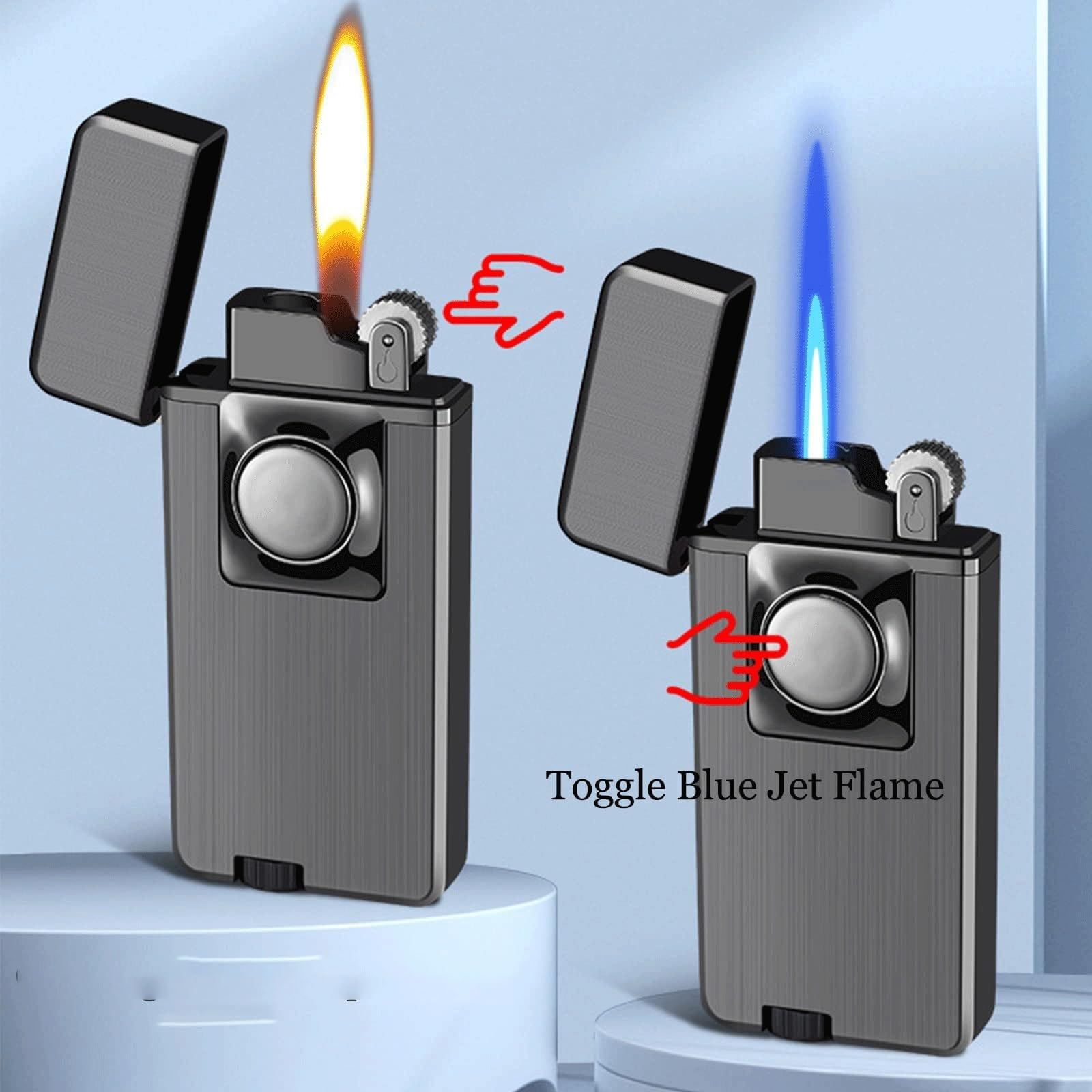 Mechero de metal resistente al viento, linterna doble con llama suave ajustable y chorro, encendedor de butano recargable, ventana de combustible visible para acampar y asar (combustible no incluido)