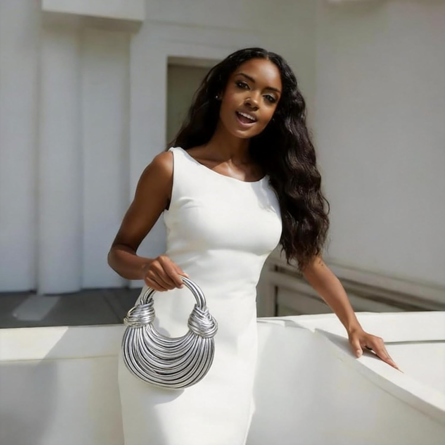 Gold Purse for Women, Woven Knotted Bread Crossbody Clutch Top Handle Creative Noodles Bag Underarm Shoulder Handbag | Woven, Small, Leather, Top Handle, Noodles - Image 2