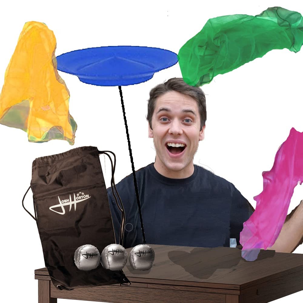 Zeekio Juggling Fun Set by Josh Horton - Set of Juggling Scarves, Beginner Juggling Balls, Soft Spinning Plate
