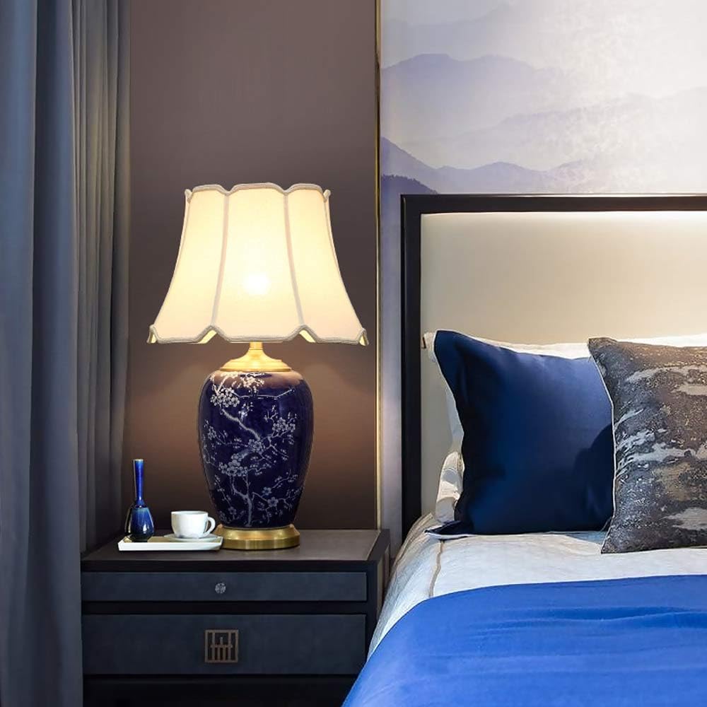 Lampada da tavolo in ceramica floreale dipinta a mano da 65 cm, lampade blu e bianche, lampade da comodino per camera da letto, soggiorno, studio, hotel, decorazione per la casa
