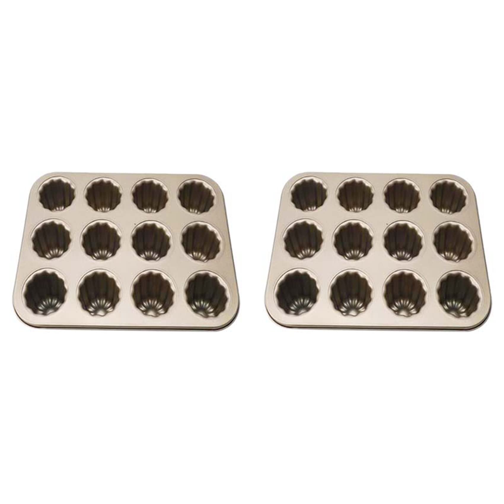 Lot de 2 moules à gâteau en forme de canele, 12 cavités, antiadhésifs, pour muffins, cupcakes, cuisson au four (champagne doré)