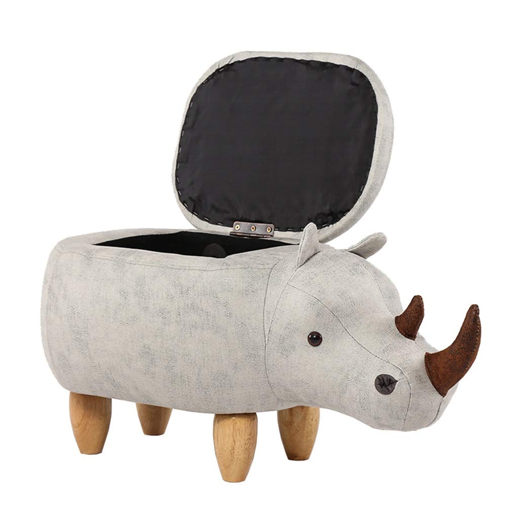 Tabouret design rhinocéros en bois et cuir blanc pour la maison