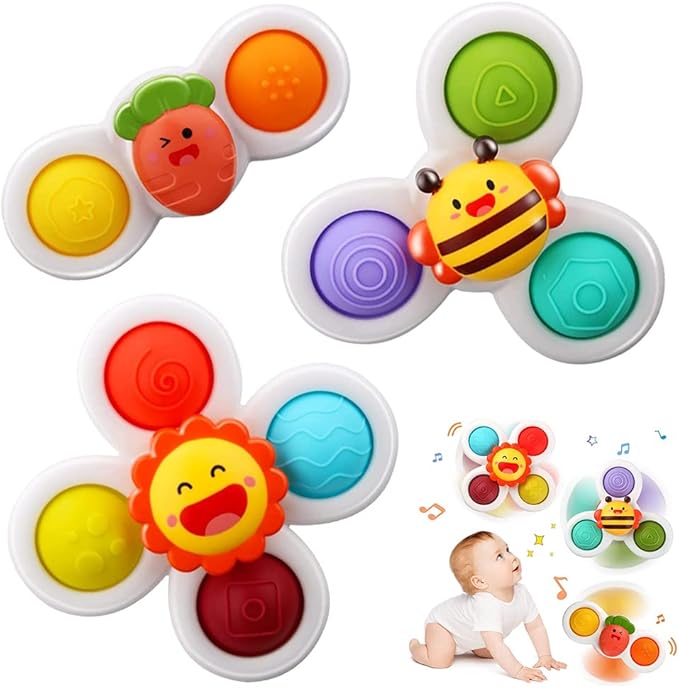 Suction Cup Spinner Toys,3pcs Baby Fidget Spinner,Release Stress and Anxiety Spinning Suction