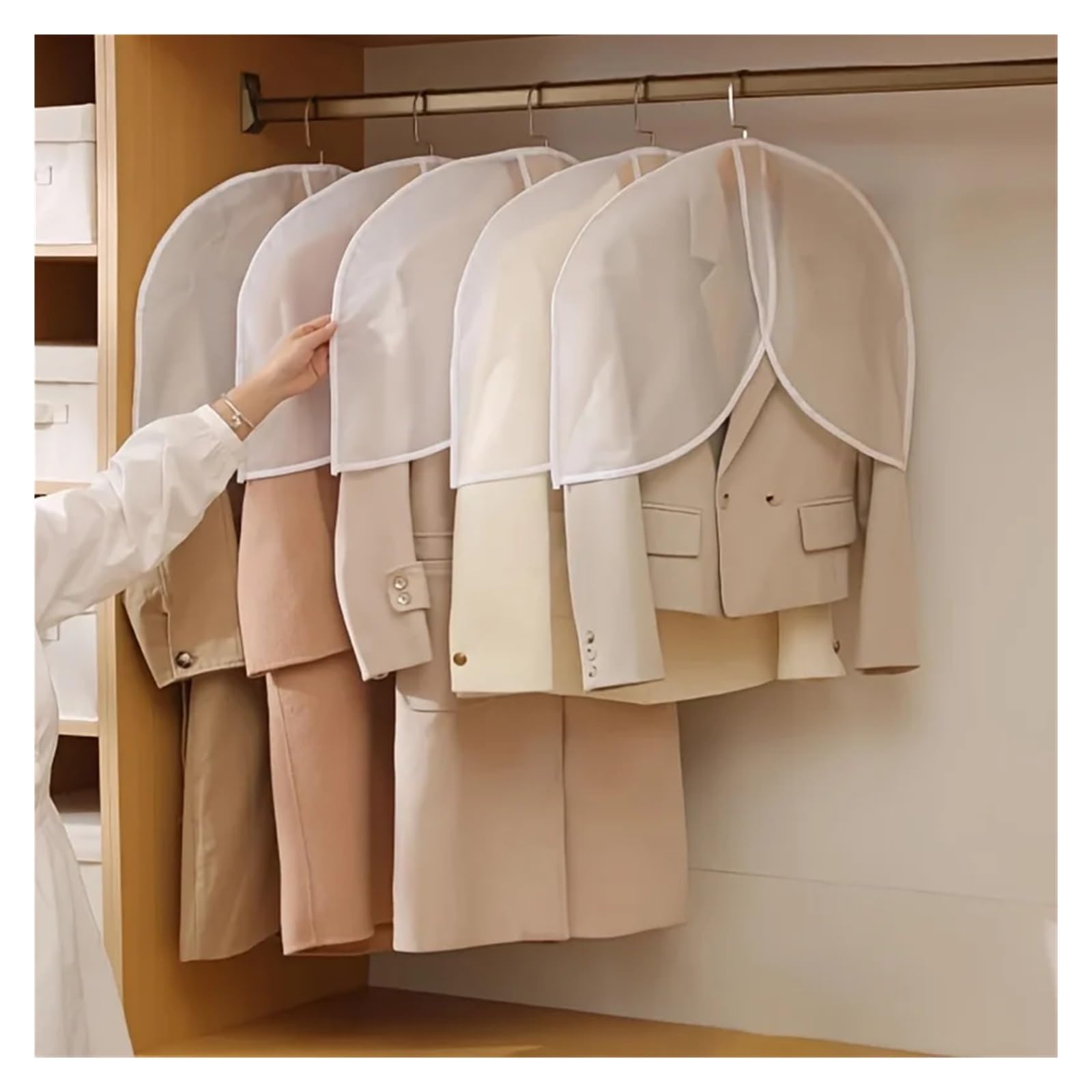 fundas para ropa White Garment Covers Translucent Breathable Suit Dust Shoulder Protectors For Clothes Coats Jackets Wardrobe Storage(5pcs)