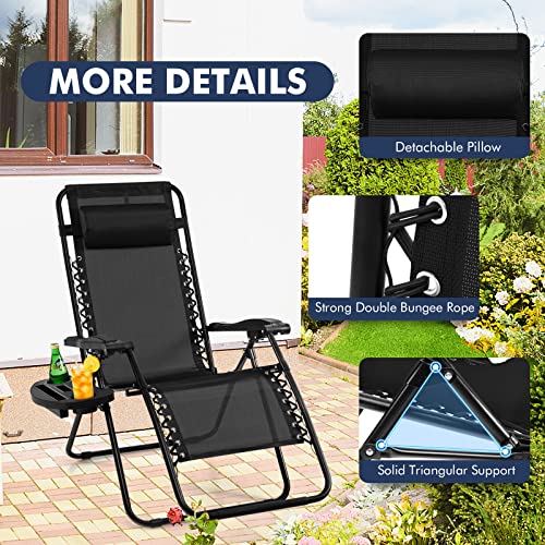 Image of Giantex Zero Gravity Reclining Chair, Outdoor Patio Recliner with Cup Holder & Removable Pillow, Adjustable Backrest, Indoor Lounge Chair for Backyard, Garden, Poolside (Black)