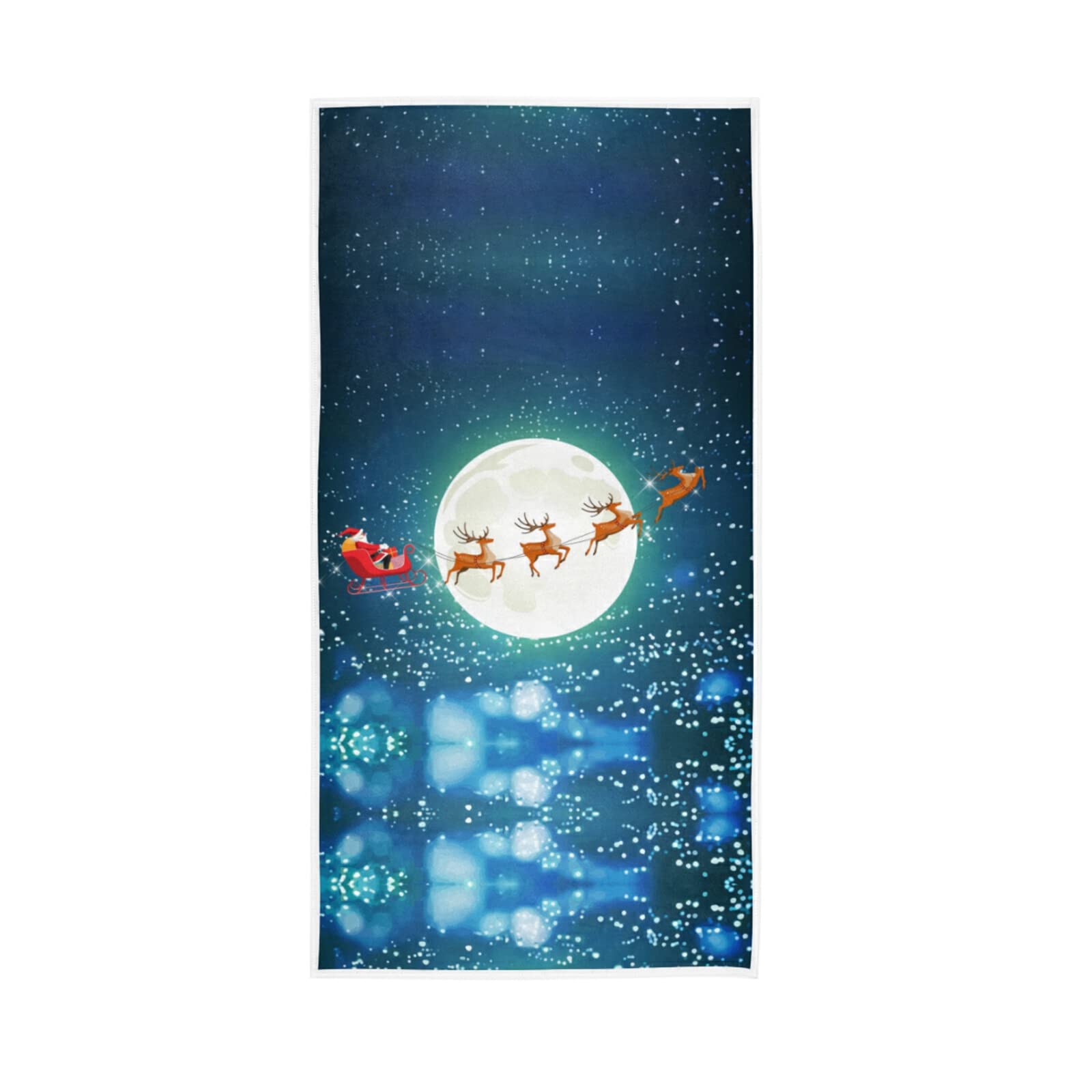 LSRCPD Christmas Santa Claus Drives Sleigh with Reindeer on The Starry Sky Soft Hand Bath Towel 30" x 15" Thin Fast Drying Absorbent Soft Towels for Kitchen Gym Spa Hotel Beach