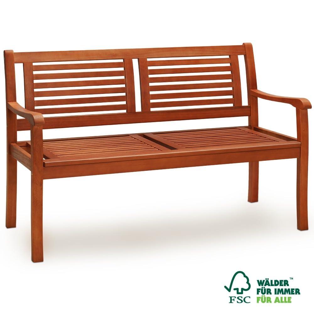 Casaria Banc de Jardin en Bois Eucalyptus Pré-huilé 2 Places pour Balcon, Terrasse et Extérieur