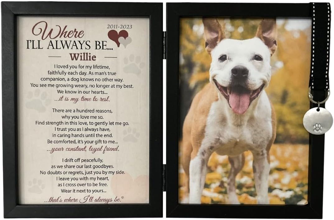 Where I'll Always Be Dog Memorial Photo Frame - Thoughtful Pet Memorial Gift (Frame with Pet Tag)