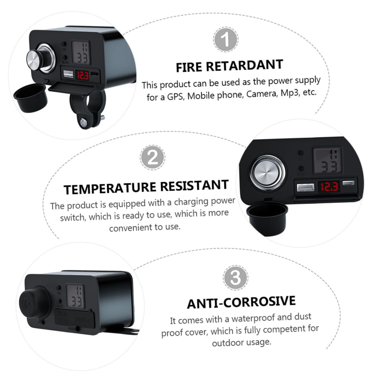12v Cargador USB para Motocicleta con Voltímetro Led y Lighter para Móvil y Tableta Cargador Multiuso para Navegación