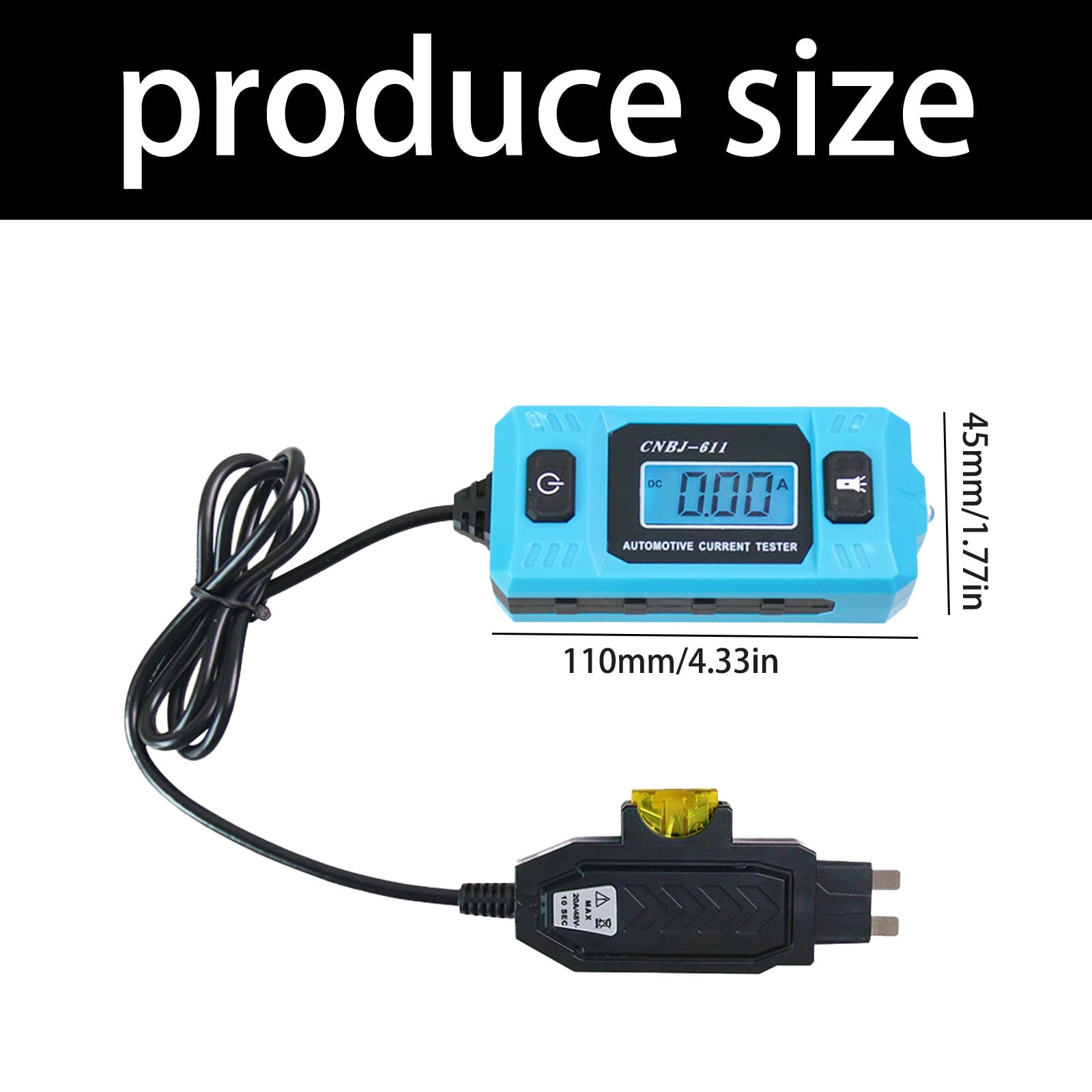 0.01-19.99A Strumento diagnostico per sistemi elettrici 12 / 24V Rilevatore tester corrente per auto 2/3 Analizzatori circuito fusibili automobilistici Curr Meter