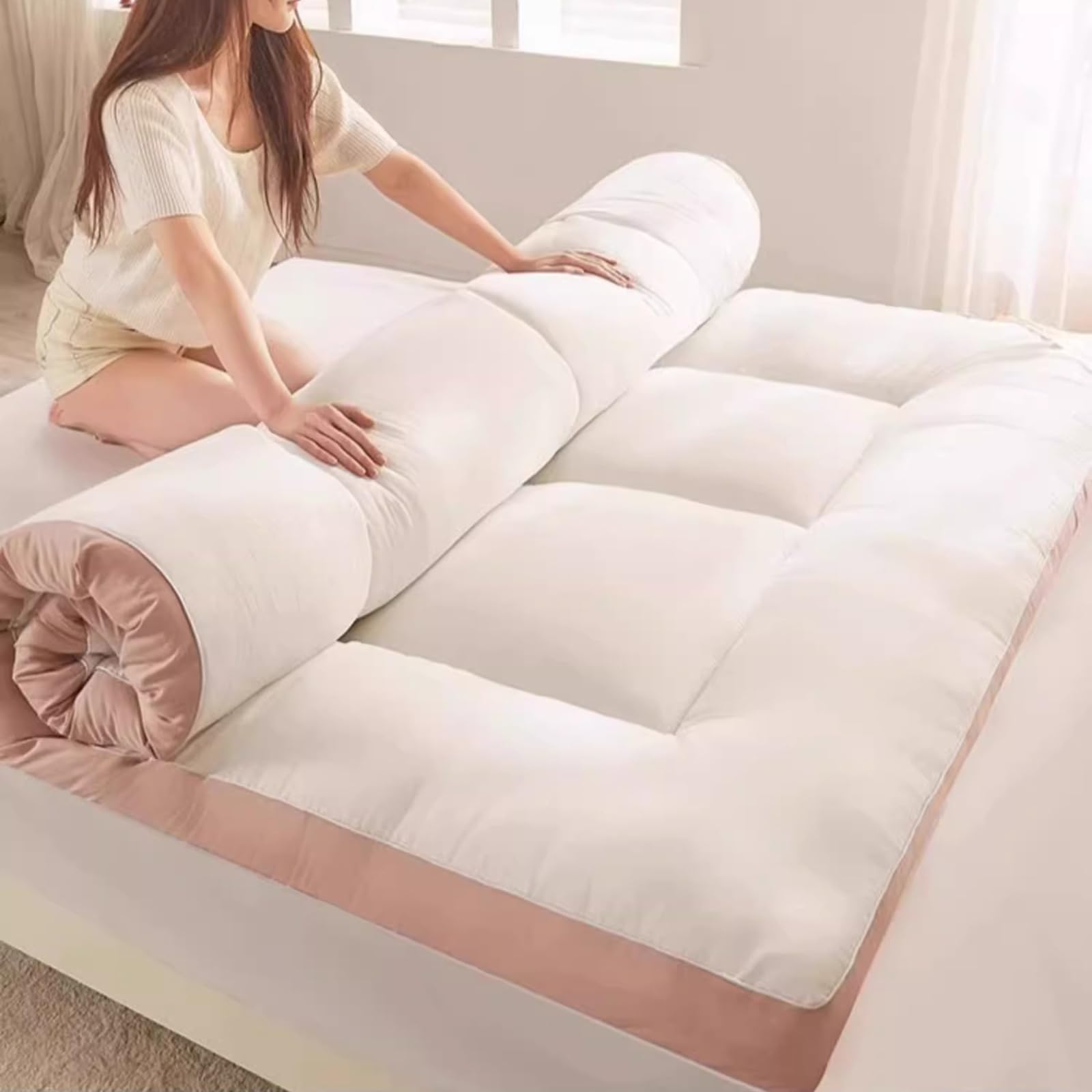 Grueso Colchón Futón Japonés Acolchado, Plegable Colchón de Piso, Grandes Futón Japonés Enrollable Colchoneta Dormir Suelo Tatami, Futon Plegable-Tatami Japones,C,100x200cm/39x79in