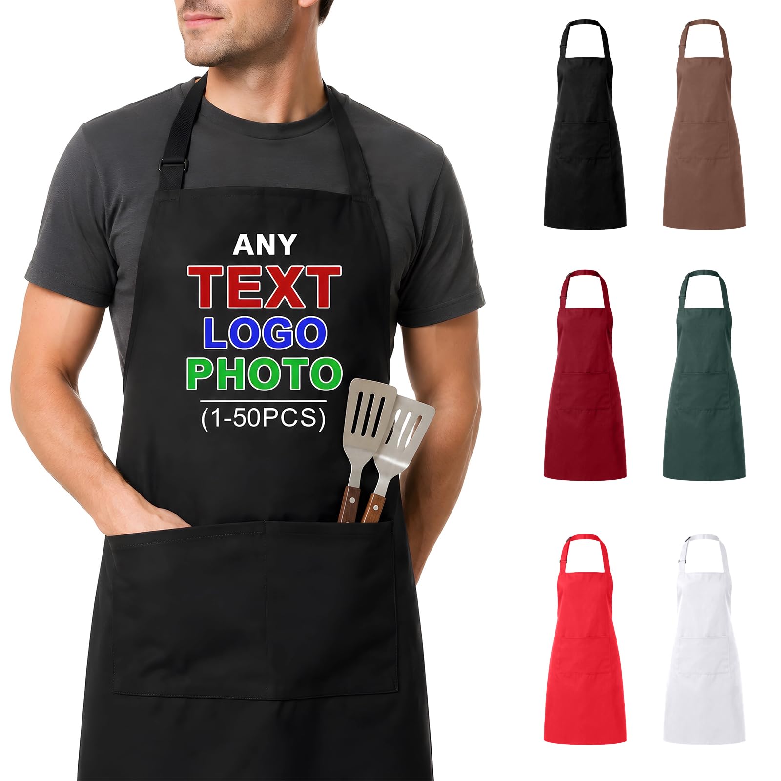1-50 Stück Schürzen mit 2 Taschen und Foto, Koch- und Grillschürze