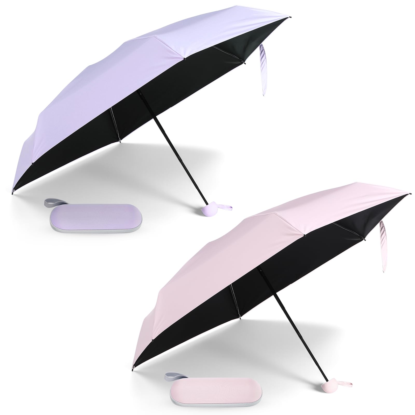 Bulyoou 2 Pcs Mini Umbrella for Purse with Case, Travel Small UV Protection Sun and Rain Umbrella Light Compact for Women, Girls