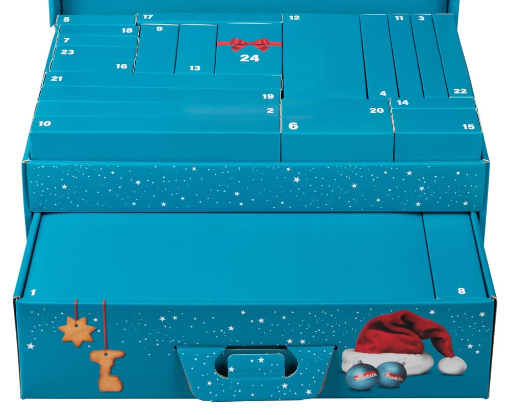 Makita Calendario dell'Avvento 2025, Set di Utensili e Accessori da 60 Pezzi, con Punte HSS, Inserti, Portainserti Magnetico, Attrezzi Manuali