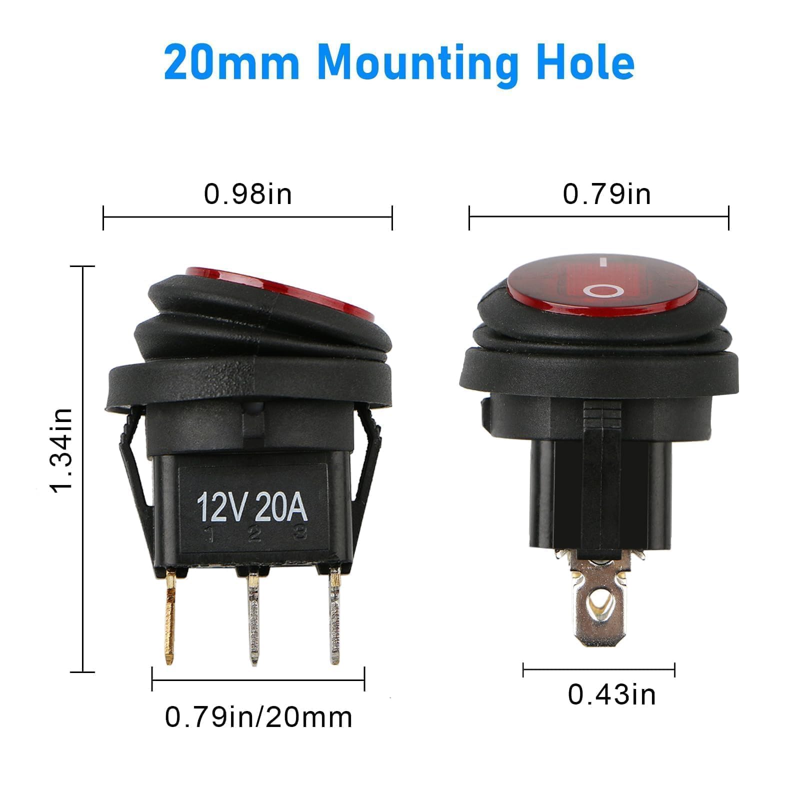 12 Volt 3 Position Rocker Switches 5PCS Waterproof Rocker Switch, DC