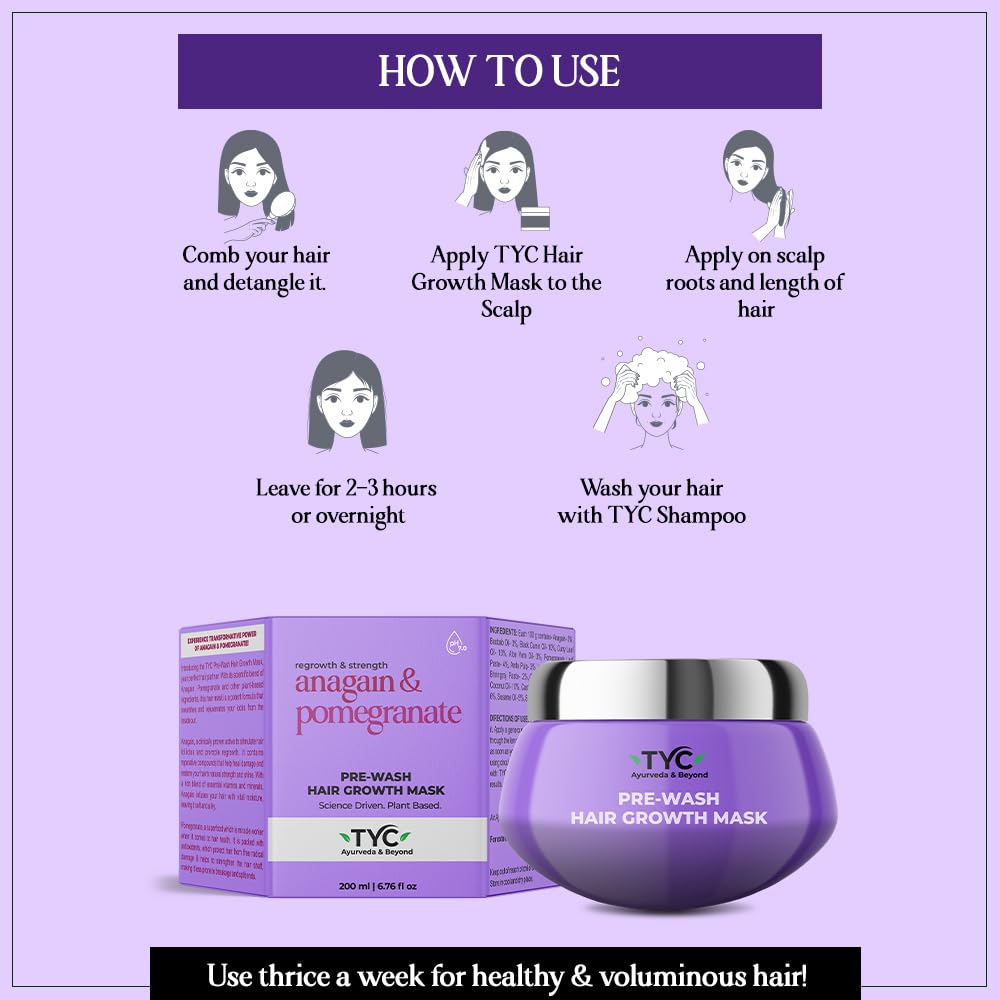 TYC - TRUST YOUR CHOICE Prewash Hair Mask with 3% Anagain and Pomegranate - Nourishing, Volumizing, and Controls Hair Fall - 200ml For Unisex (Pack of 1) 2