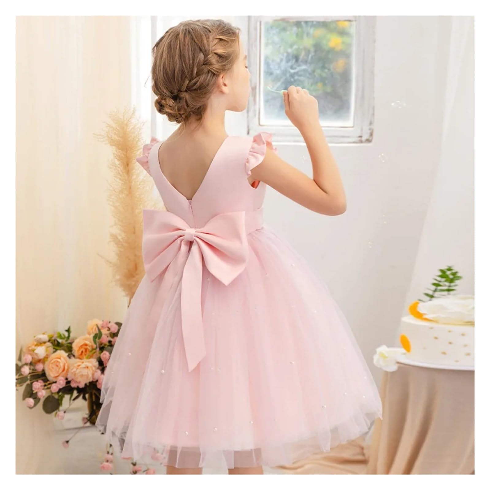 Vestido De Fiesta para NiñA Vestidos Infantiles for niñas, Ropa de Princesa de Hadas, Ropa de Baile, Disfraces de Cosplay de Encaje for Fiestas de Escenario(Pink,110)