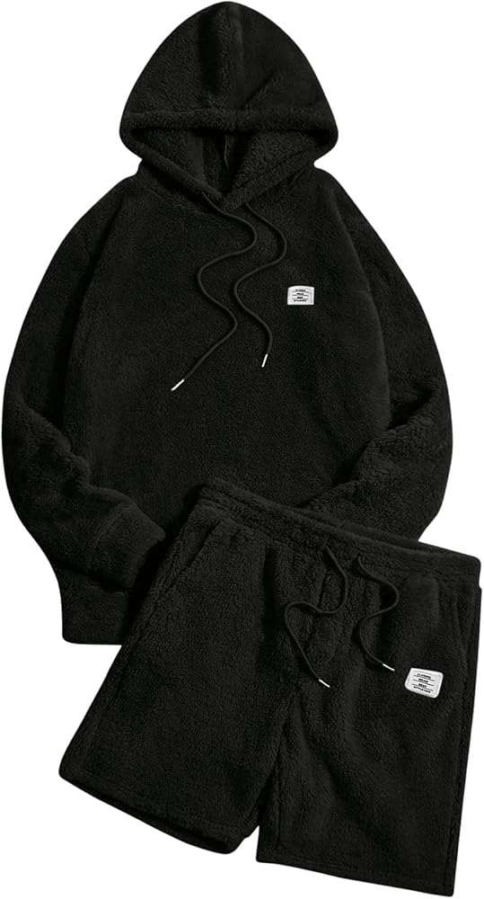 Verdusa Men's 2 Piece Tracksuit Sets Fleece Fuzzy Hooded