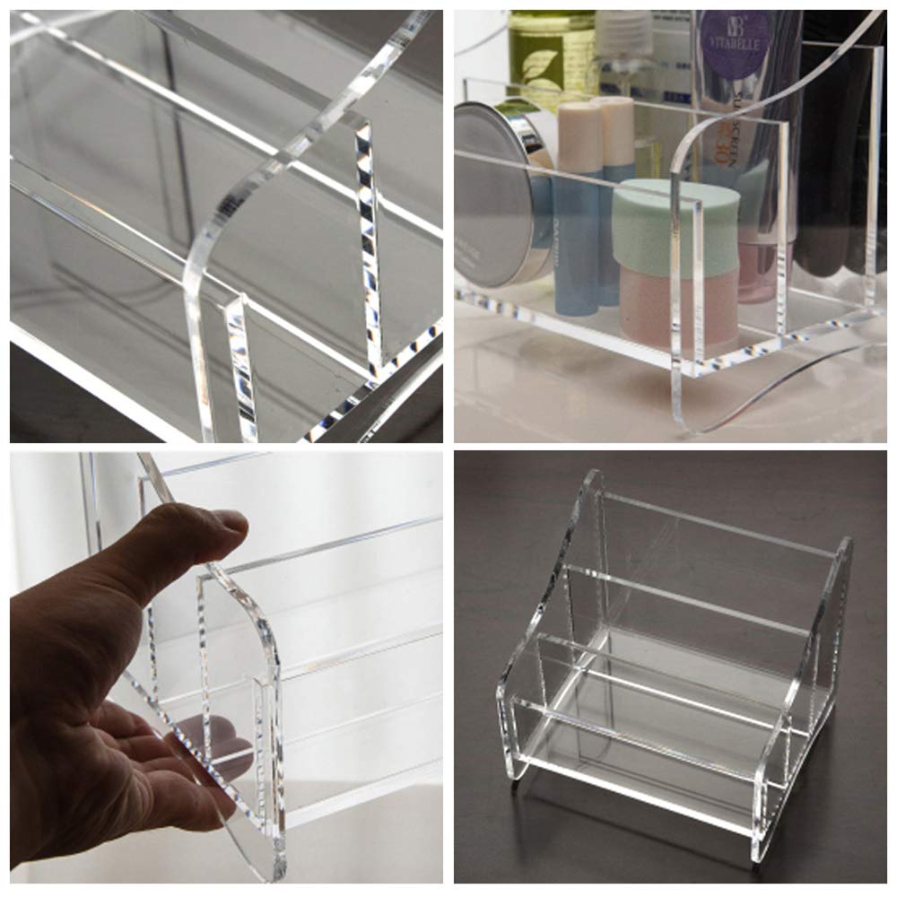 Bandeja organizadora de maquillaje de acrílico transparente, caja de almacenamiento de vitrina cosmética de 3 espacios, for lápiz labial, brochas de maquillaje y productos for el cuidado de la piel,Bl