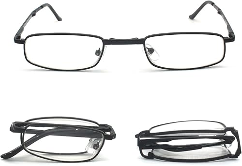 Miniatura 7 de EYE ZOOM Gafas de lectura plegables de metal rectangulares compactas con estuche de cuero para hombres y mujeres