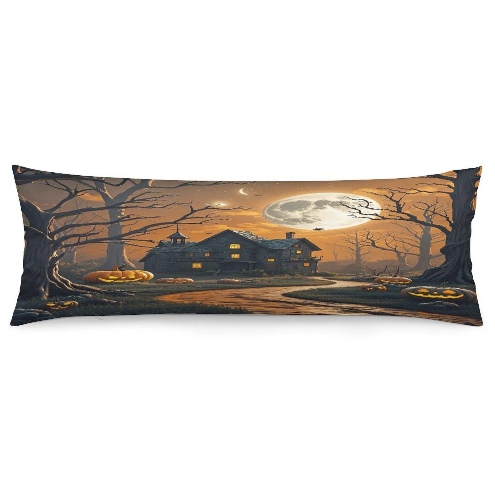 Spooky Halloween Pillowcase Long Body Pillow Cover Soft Decorative Body Pillow Case Breathable Large Pillowcase Cute Cozy Pillow Protector for Bed Sofa Couch Room 18.9 X 53 Inch