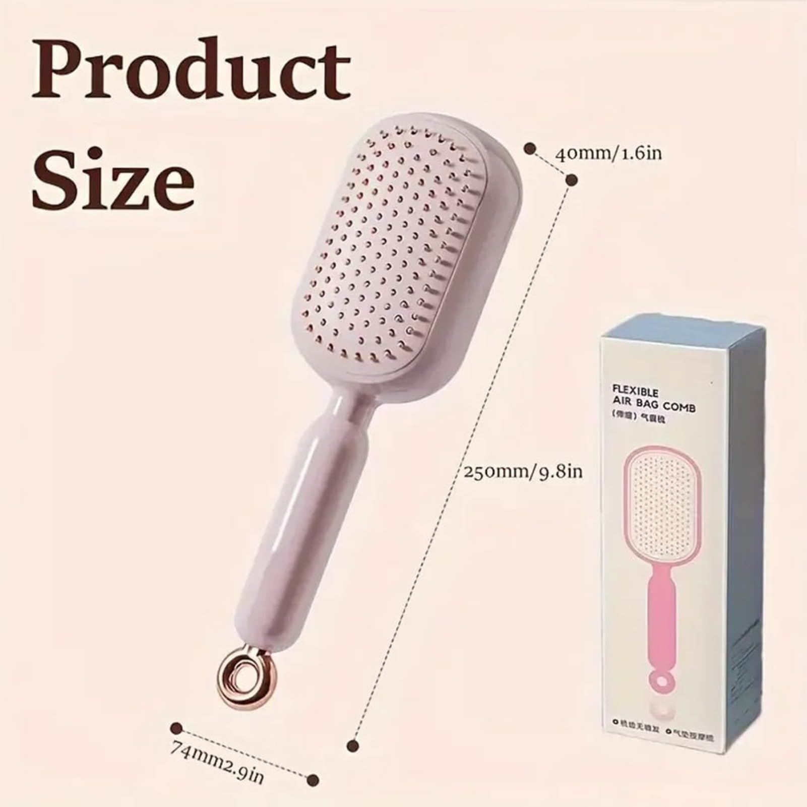 Cepillo de pelo con cojín de aire autolimpiante, peine de masaje para desenredar el cuero cabelludo con pinzas para todo tipo de cabello (2 paquetes, rosa)