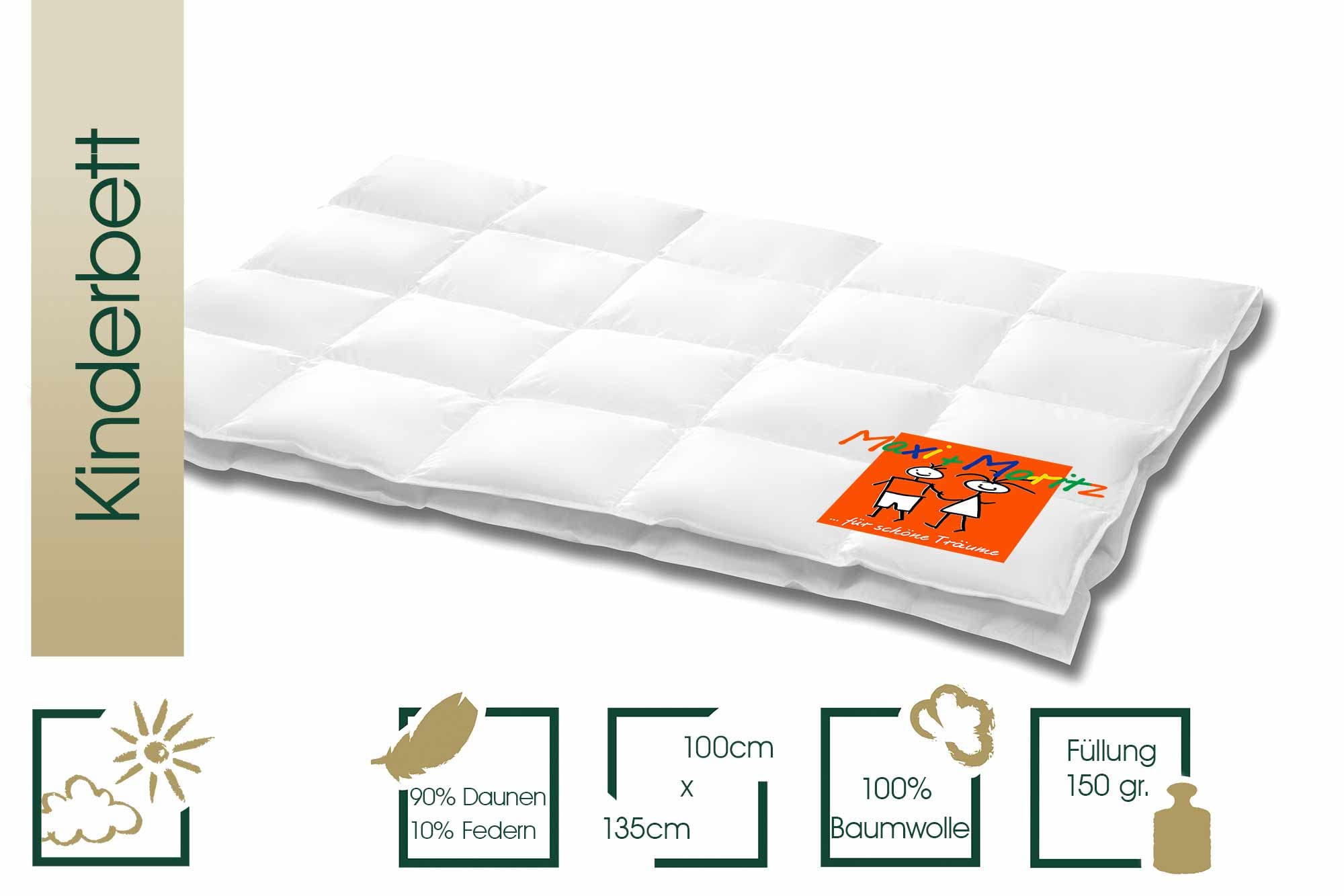 Maxi und Moritz Daunen Kinderbettdecke 135x100 cm - Sommer / Übergang - Made in Germany Baby Bettdecke aus 100% Baumwolle - 90% Daunen / 10% Federn - Allergiker geeignet