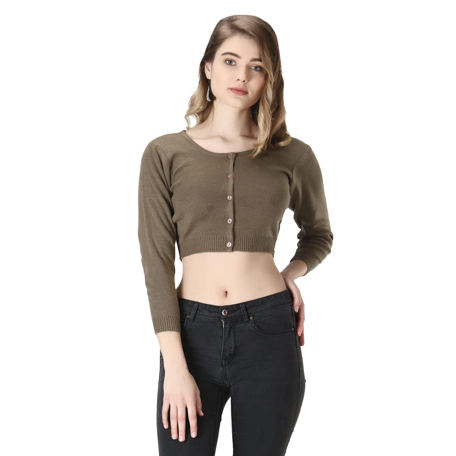 KNITCO Women's Acrylic Round Neck Crop Top Sweater