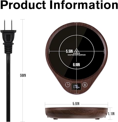Miniatura 8 de PUSEE Calentador de taza de café  Plato eléctrico grande calentador de velas con apagado automático de 4 horas, calentador de taza de 3 ajustes de