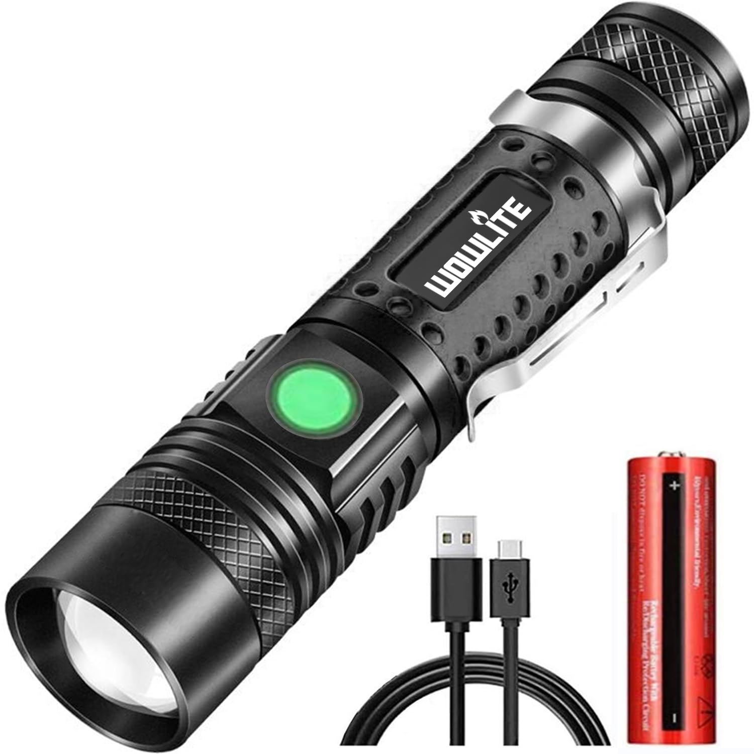 wowlite LED Torch Rechargeable, Super Bright Torches, 4 Light Modes, Zoomable, Powerful Pocket Torch Flashlight for Camping Hiking Gift (1 Pack)