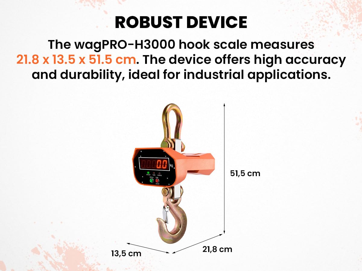 HDWR wagPRO-H3000 Kranwaage 3 t mit Fernbedienung, wiederaufladbar | Schwerlast-Hängewaage, Netz- und Akkubetrieb, Einheitenwechsel, Genauigkeit 1000 g