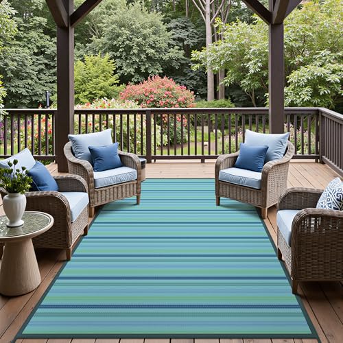 Image of GENIMO Outdoor Rug, Waterproof Plastic Rugs for Patio, 6'x9' Light Blue | Outside Larger Modern Carpet Mat for Porch Decor, Deck, Balcony, Camping, RV, Backyard, Picnic, Beach, Reversible, Foldable